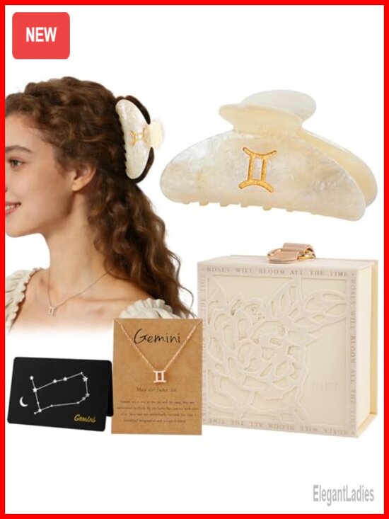 Other - Gemini Zodiac Gift Set for Women, Marble Acrylic Hair Claw Clip & Necklace